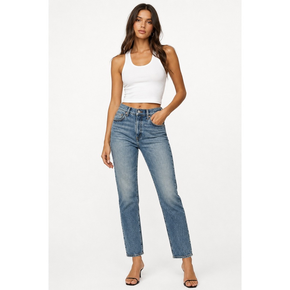 Daze Denim Smarty Pants High Rise Slim Straight Jean Blue 28 NWT